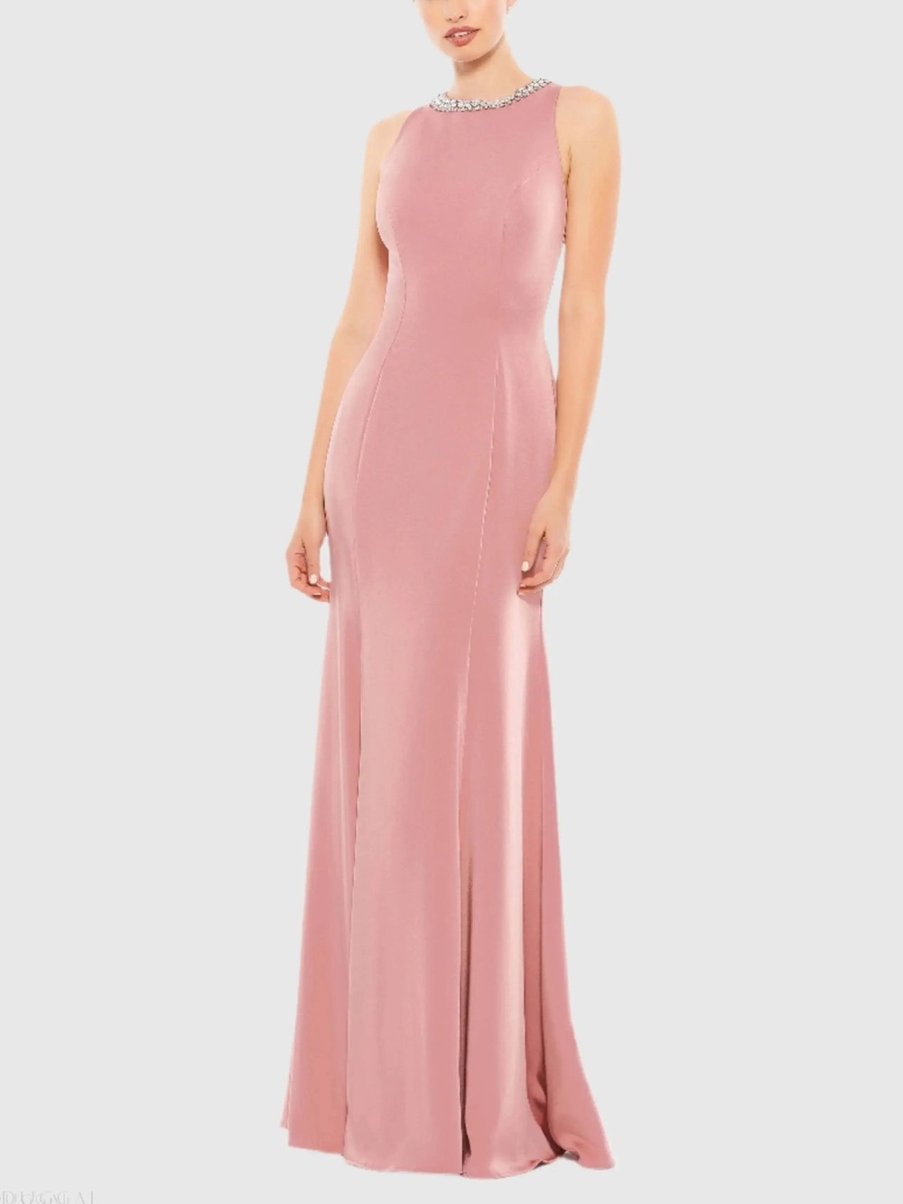 Ieena for Mac Duggal Pink Embellished Neck Trumpet Gown 49093 Size 10